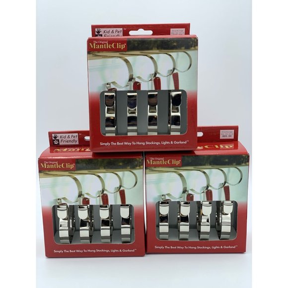 MantleClip 12 pack, Silver, Holiday Mantle Stocking Holder, Light, Garland Decor - Picture 1 of 5